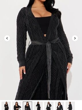 Fashion NOVA Black Cable Knit Belted Duster Cardigan and leggings - NWT Size M